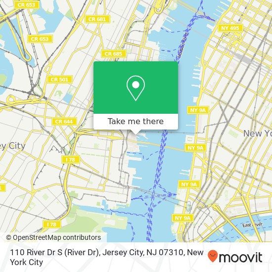 Mapa de 110 River Dr S (River Dr), Jersey City, NJ 07310