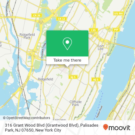 Mapa de 316 Grant Wood Blvd (Grantwood Blvd), Palisades Park, NJ 07650