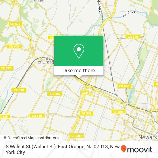 Mapa de S Walnut St (Walnut St), East Orange, NJ 07018