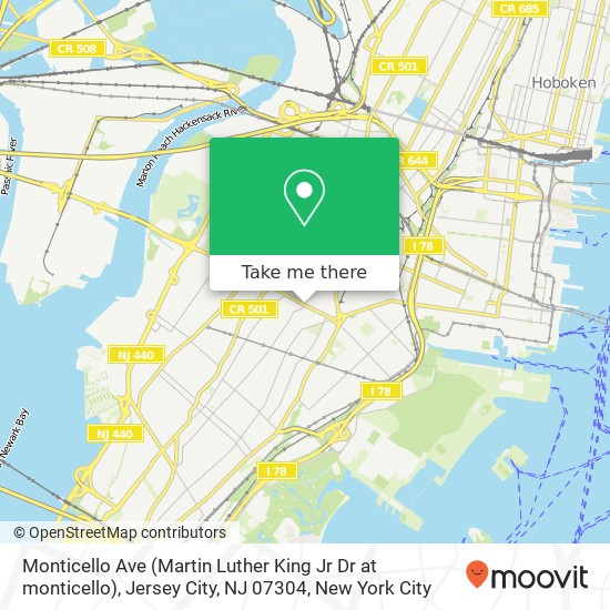 Mapa de Monticello Ave (Martin Luther King Jr Dr at monticello), Jersey City, NJ 07304