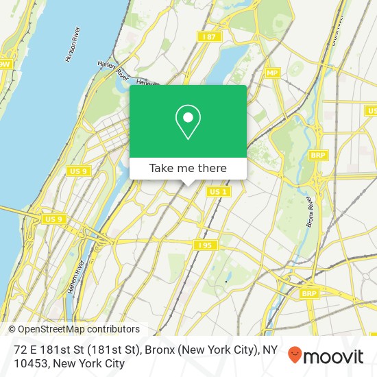 Mapa de 72 E 181st St (181st St), Bronx (New York City), NY 10453