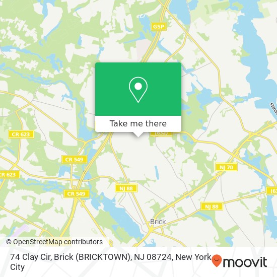 Mapa de 74 Clay Cir, Brick (BRICKTOWN), NJ 08724