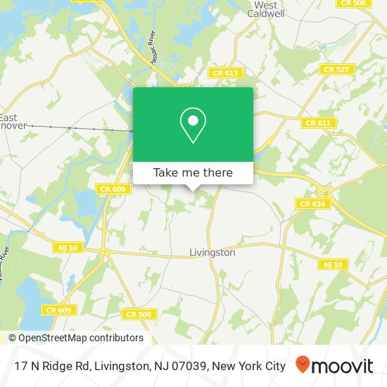 Mapa de 17 N Ridge Rd, Livingston, NJ 07039