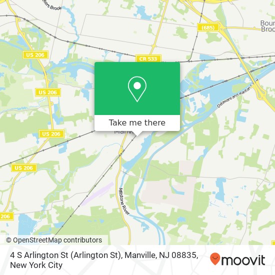 Mapa de 4 S Arlington St (Arlington St), Manville, NJ 08835