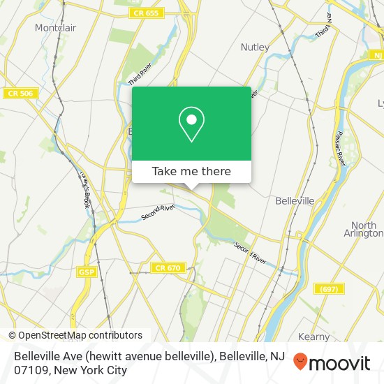 Mapa de Belleville Ave (hewitt avenue belleville), Belleville, NJ 07109