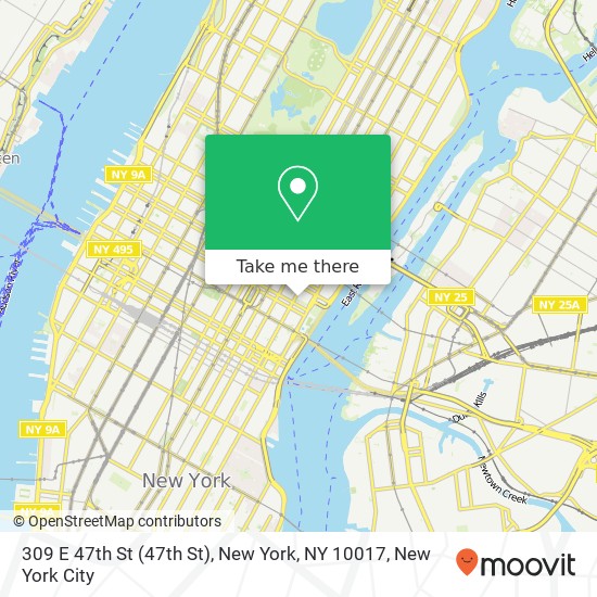 Mapa de 309 E 47th St (47th St), New York, NY 10017
