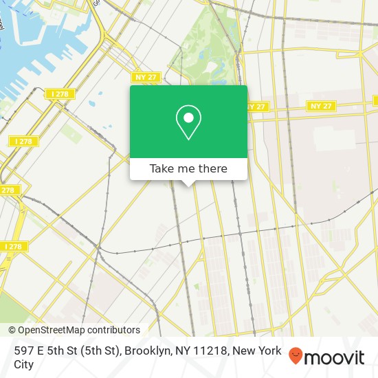 Mapa de 597 E 5th St (5th St), Brooklyn, NY 11218