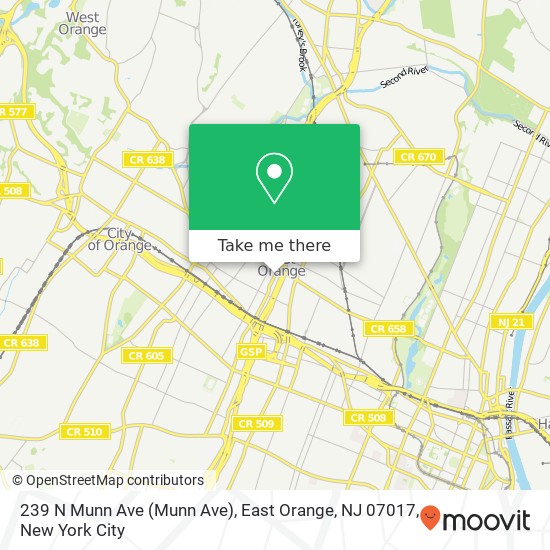 Mapa de 239 N Munn Ave (Munn Ave), East Orange, NJ 07017