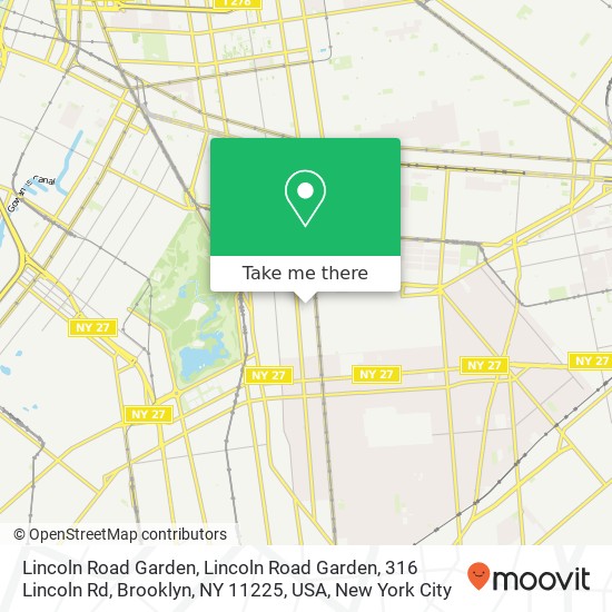 Mapa de Lincoln Road Garden, Lincoln Road Garden, 316 Lincoln Rd, Brooklyn, NY 11225, USA