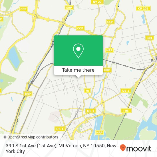 Mapa de 390 S 1st Ave (1st Ave), Mt Vernon, NY 10550