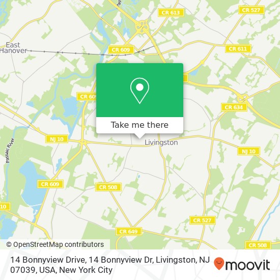 14 Bonnyview Drive, 14 Bonnyview Dr, Livingston, NJ 07039, USA map