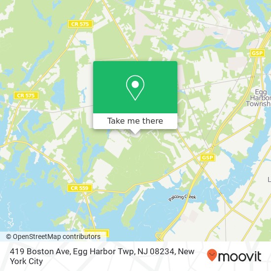 Mapa de 419 Boston Ave, Egg Harbor Twp, NJ 08234