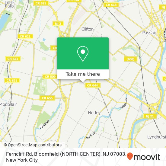 Mapa de Ferncliff Rd, Bloomfield (NORTH CENTER), NJ 07003