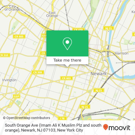 Mapa de South Orange Ave (Imam Ali K Muslim Plz and south orange), Newark, NJ 07103