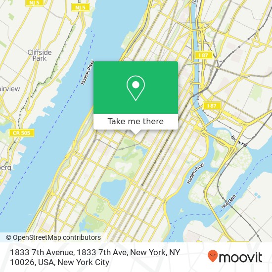 Mapa de 1833 7th Avenue, 1833 7th Ave, New York, NY 10026, USA