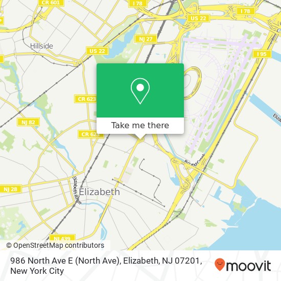 Mapa de 986 North Ave E (North Ave), Elizabeth, NJ 07201