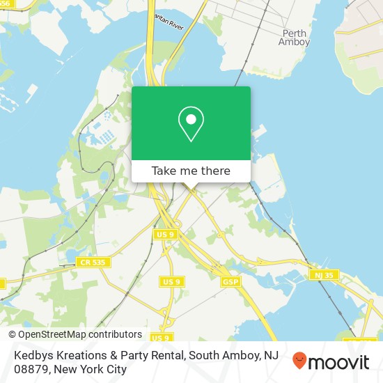Mapa de Kedbys Kreations & Party Rental, South Amboy, NJ 08879