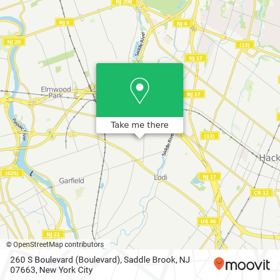 Mapa de 260 S Boulevard (Boulevard), Saddle Brook, NJ 07663
