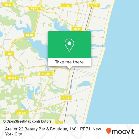 Mapa de Atelier 22 Beauty Bar & Boutique, 1601 RT-71