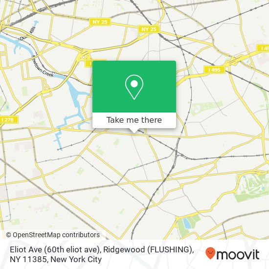 Mapa de Eliot Ave (60th eliot ave), Ridgewood (FLUSHING), NY 11385