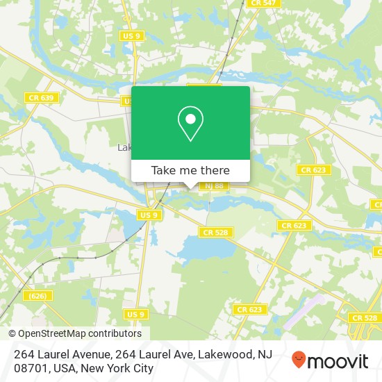 Mapa de 264 Laurel Avenue, 264 Laurel Ave, Lakewood, NJ 08701, USA