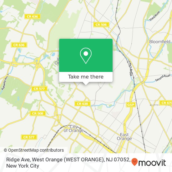 Ridge Ave, West Orange (WEST ORANGE), NJ 07052 map