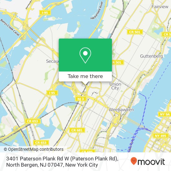 Mapa de 3401 Paterson Plank Rd W (Paterson Plank Rd), North Bergen, NJ 07047