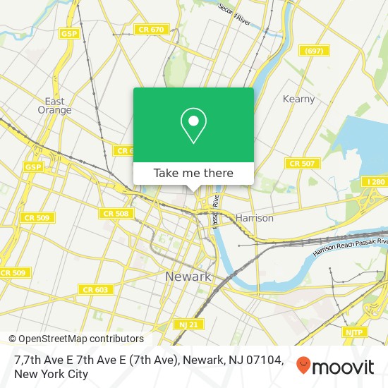 Mapa de 7,7th Ave E 7th Ave E (7th Ave), Newark, NJ 07104