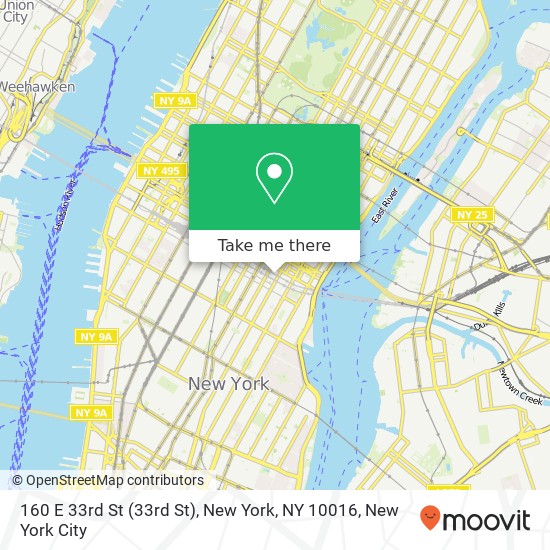 Mapa de 160 E 33rd St (33rd St), New York, NY 10016
