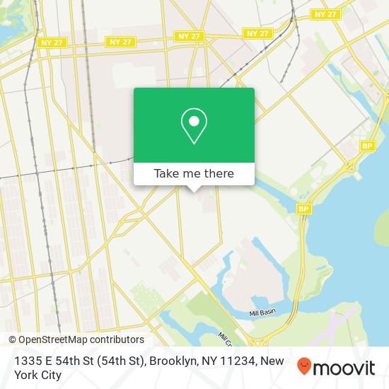 Mapa de 1335 E 54th St (54th St), Brooklyn, NY 11234