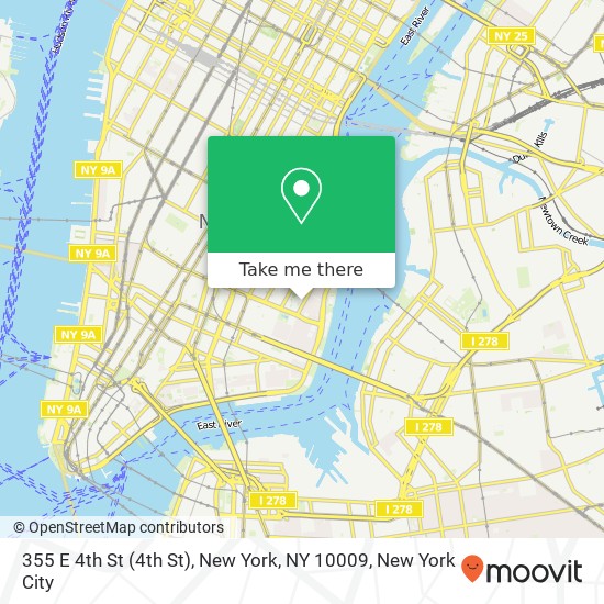 Mapa de 355 E 4th St (4th St), New York, NY 10009