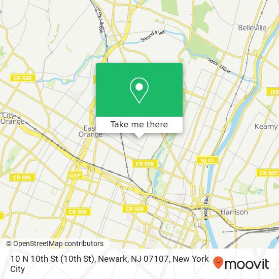 Mapa de 10 N 10th St (10th St), Newark, NJ 07107