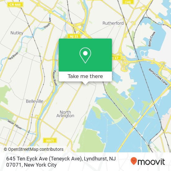 Mapa de 645 Ten Eyck Ave (Teneyck Ave), Lyndhurst, NJ 07071