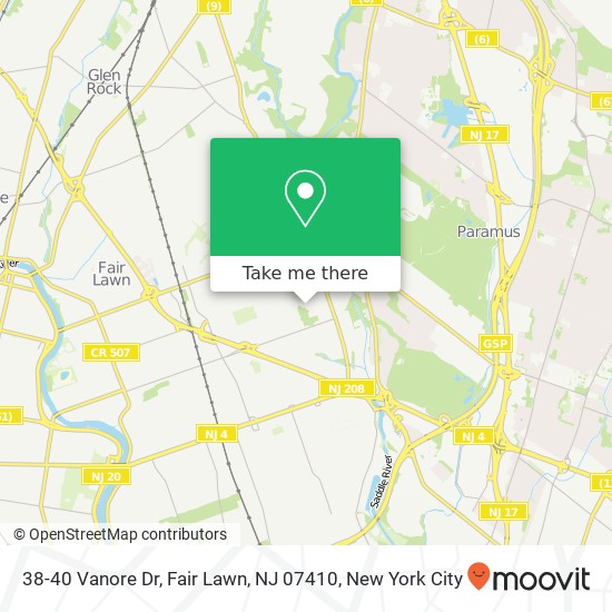 Mapa de 38-40 Vanore Dr, Fair Lawn, NJ 07410