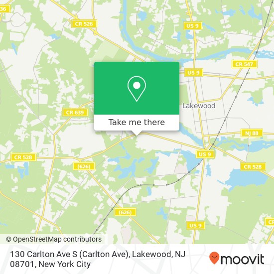 Mapa de 130 Carlton Ave S (Carlton Ave), Lakewood, NJ 08701