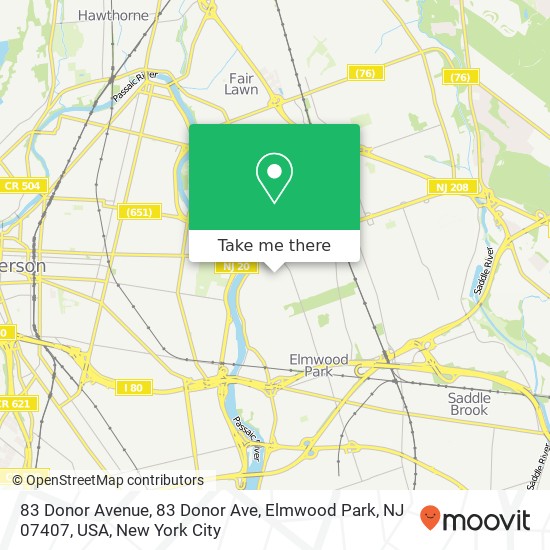 Mapa de 83 Donor Avenue, 83 Donor Ave, Elmwood Park, NJ 07407, USA