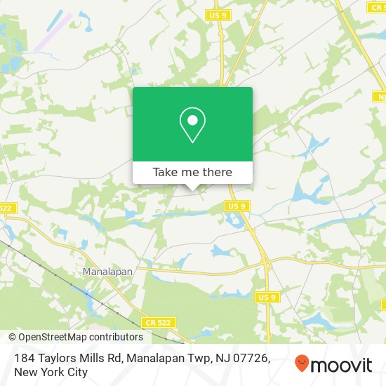 Mapa de 184 Taylors Mills Rd, Manalapan Twp, NJ 07726