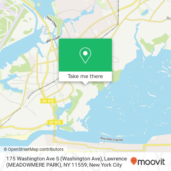 Mapa de 175 Washington Ave S (Washington Ave), Lawrence (MEADOWMERE PARK), NY 11559