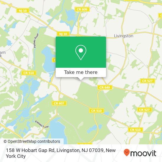 Mapa de 158 W Hobart Gap Rd, Livingston, NJ 07039