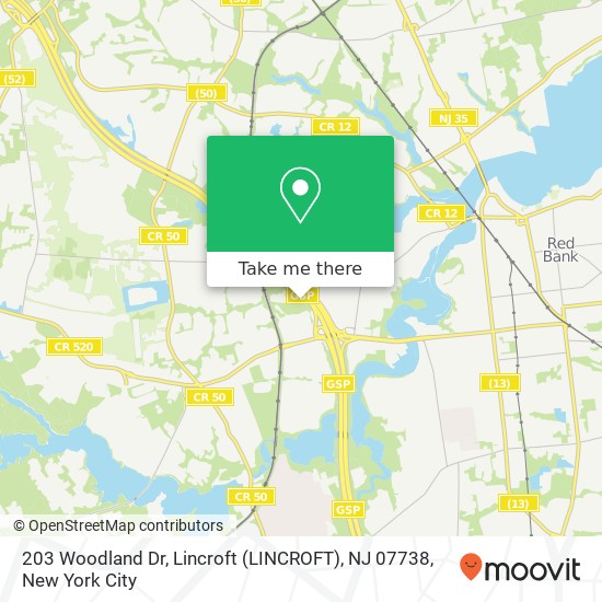 Mapa de 203 Woodland Dr, Lincroft (LINCROFT), NJ 07738