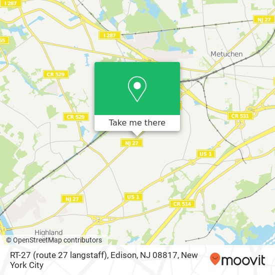 Mapa de RT-27 (route 27 langstaff), Edison, NJ 08817