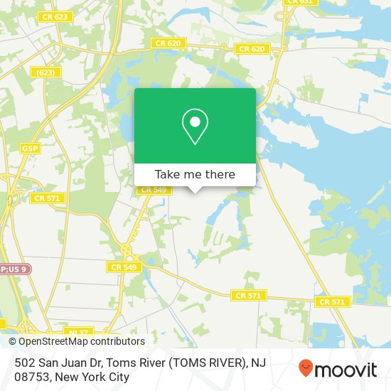 Mapa de 502 San Juan Dr, Toms River (TOMS RIVER), NJ 08753