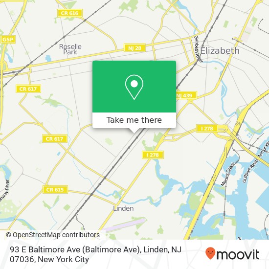 Mapa de 93 E Baltimore Ave (Baltimore Ave), Linden, NJ 07036