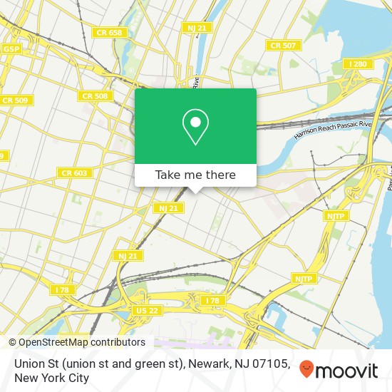 Mapa de Union St (union st and green st), Newark, NJ 07105