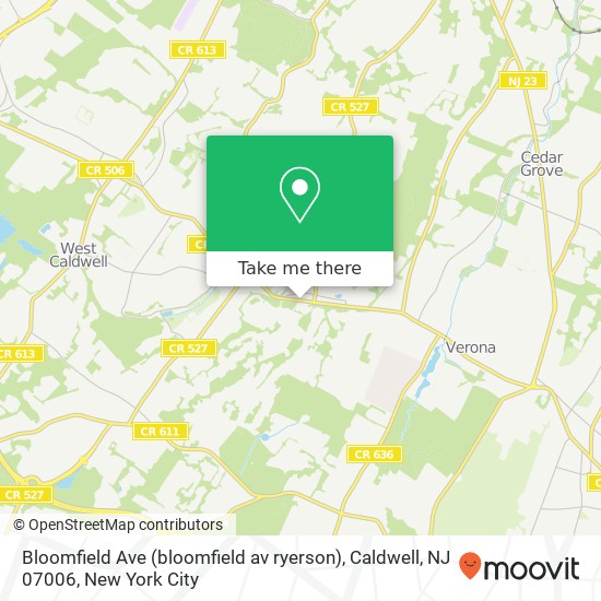 Bloomfield Ave (bloomfield av ryerson), Caldwell, NJ 07006 map