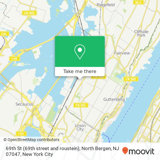 Mapa de 69th St (69th street and roustein), North Bergen, NJ 07047
