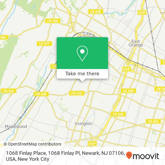 Mapa de 1068 Finlay Place, 1068 Finlay Pl, Newark, NJ 07106, USA