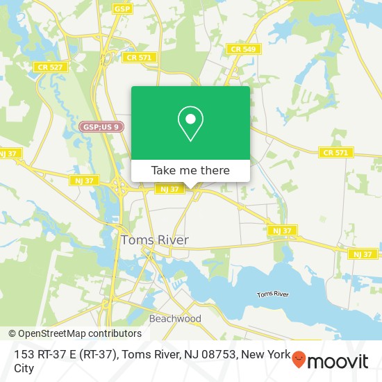 Mapa de 153 RT-37 E (RT-37), Toms River, NJ 08753