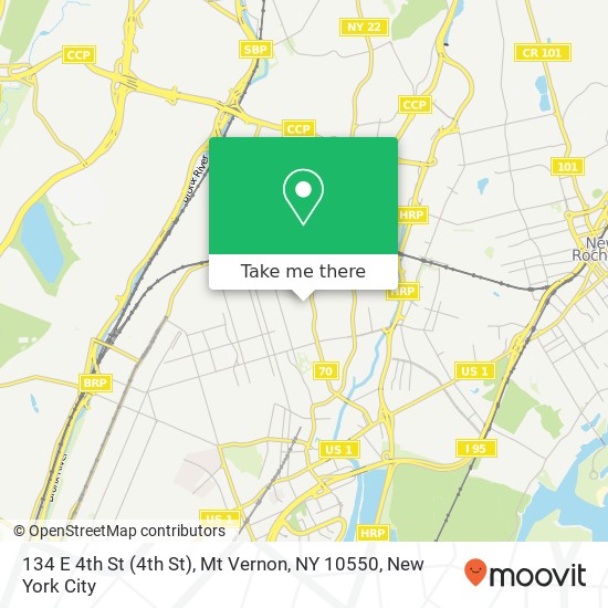 Mapa de 134 E 4th St (4th St), Mt Vernon, NY 10550