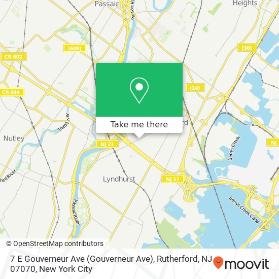 Mapa de 7 E Gouverneur Ave (Gouverneur Ave), Rutherford, NJ 07070